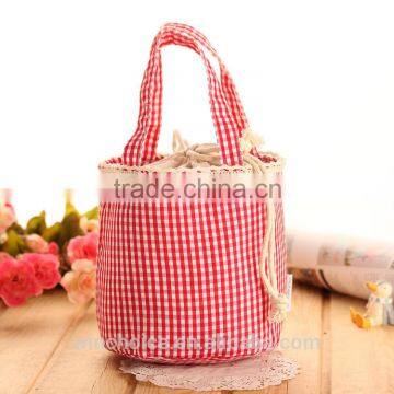 cotton canvas fabric insulated cooler lunch bag ,ice bag for frozen food ,rope closure