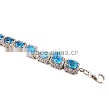925 Solid Sterling Silver Natural Blue Topaz Rhodium Bracelets Spring Look American Diamond Bracelets Diamond Bracelets photo-2