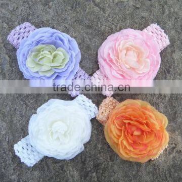 Artificial Peony flower headband for baby,wide elastic Nylon headband