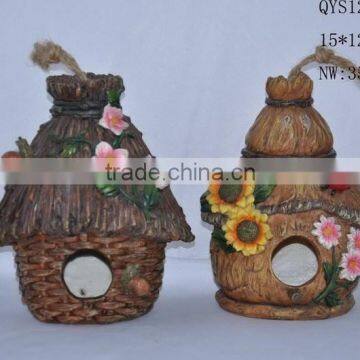 Resin cute straw house for bird house for lovely garden