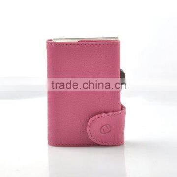 2015 hot sale factory price RFID blocking travel PU wallet credit aluminum double card holders rose red
