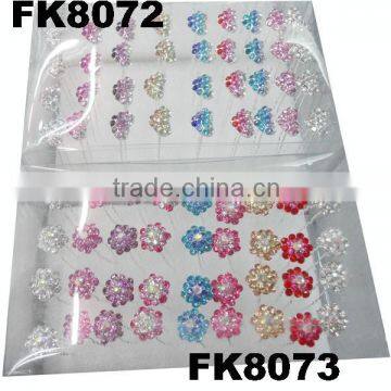 assorted colorful rhinestone heart flower metal hair stick