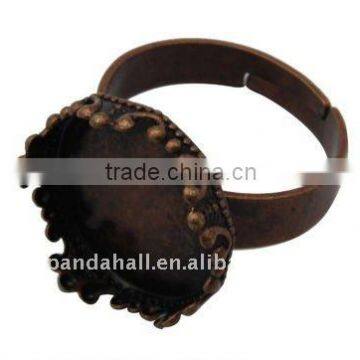 Brass Ring Shanks, Red Copper Color, Ring: About 17mm Inner Diameter, Tray: 16.7mm in Diameter,15mm Inner Diameter(KK-Q007-0R)