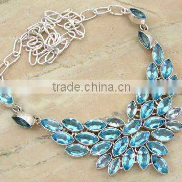 38.40ctw Genuine BLUE TOPAZ & .925 Sterling Silver Necklace Jewelry Wholesale