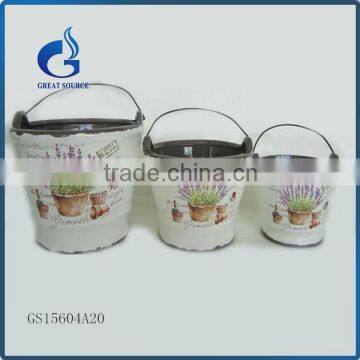 Unique Flower Decal China Round Ceramic Flowerpot Set photo-2