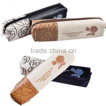 Flower Embossed Pattern Pencil Case ,PU Pen Bag