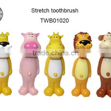 Children stretch out and draw back toothbrush, animal kids toothbrush, bounce up toothbrush