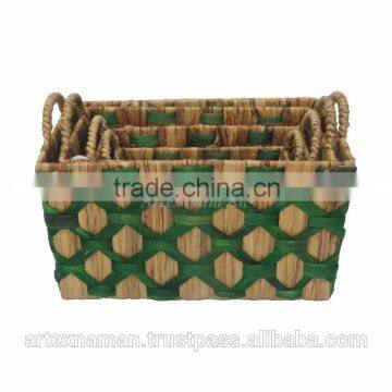 Set of 3 Vietnam Water Hyacinth Baskets with Handles / Best-selling Storage Baskets in Viet Nam