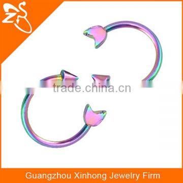 316L stainless steel horseshoe body piercing jewellery rainbow anodized spike nose ring in stainless steel jewelry