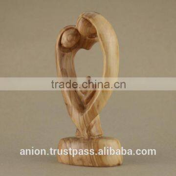 Olive Wood Carved Figure of Peace Love Family