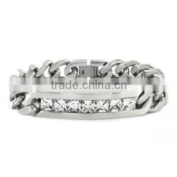 Crucible High-polish Stainless Steel Channel-set Cubic Zirconia ID Bracelet Ninghuiarts Manufacturer