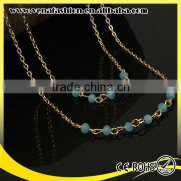 Blue Crystal Beads Simple Sexy Gold Plated Necklace