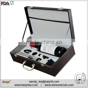 Deluxe Red Wine Box Leather with Electric Opener