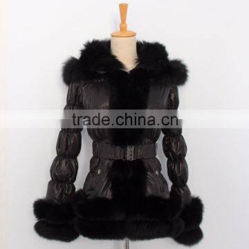 winter Lady"s down coat jacket with fox fur trim and fur collar