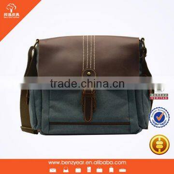 Hot sell latest style fashion man canvas fabric with cowhide leather shoulder bag