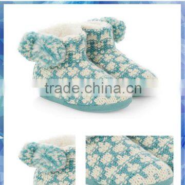 girls two tone pattern pom pom knit ankle boots