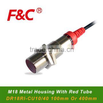 DR18RI-CU10/40 Series M18, 10/40cm Diffuse Cylinder Photo Sensor, Metal Housing With a Protected Tube, PNP/NPN Photo Sensor photo-1