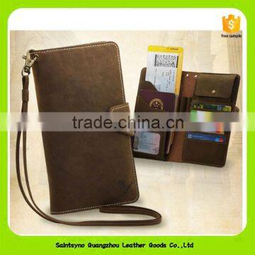 Crazy horse full grain leather wallet men's rfid-blocking leather passport holder 16239