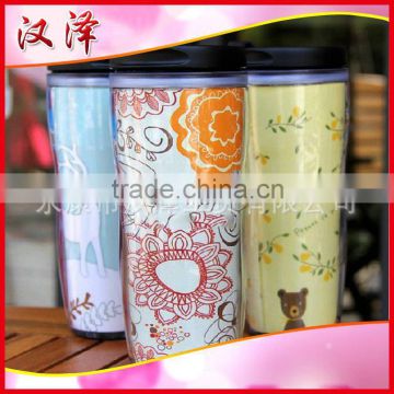 Pluggable colored paper accompanying double wall plastic mug 350ML plastic cup of Starbucks new