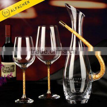 Wine Drinking 24K Gold Handle Decorative Glass Pitcher Crystal Water Jug