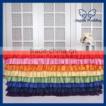 SK002M Wedding hot sale polyester ruffled colorful rainbow steps in table skirting