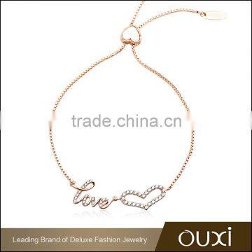 OUXI simple style cheap zircon fashion couples love bracelet rose gold 30337