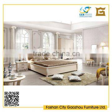 2016 modern white lacqured wood bedroom furniture sets with high glossy bed, wardrobe, dressing table and night stand