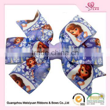 Cartoon Printed Ribbon Bows For Girls Hair Clips&Girls Hat,Grosgrain Heat Transfer Ribbon Bows