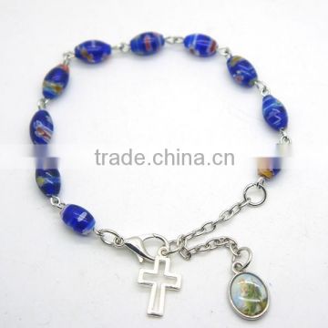 azure race beads chain,religious bracelet of double-faced alloy medal