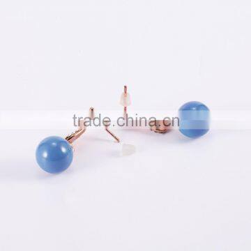 Round Blue Bead Stud Earring With Gold Wing photo-2