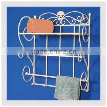 home decor white hanging shelf rack towel bar, metal wall shelf, wrought iron bathroom shelf