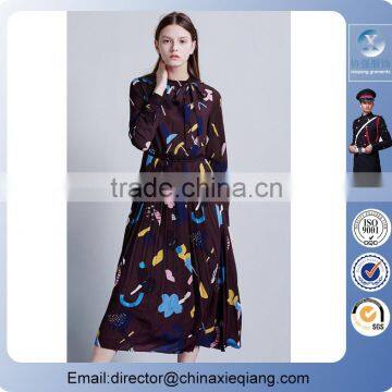 2016 fashion plus size ladies printed pleated skirt women pleated long dress