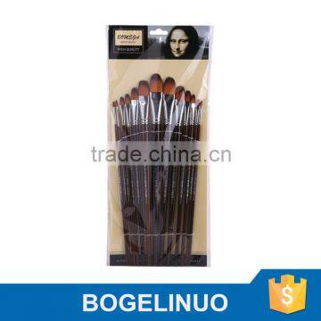 Bomega Professional Fine Art Brush Set Wholesale - 13 Pieces Golden Nylon Hair - Long Handle