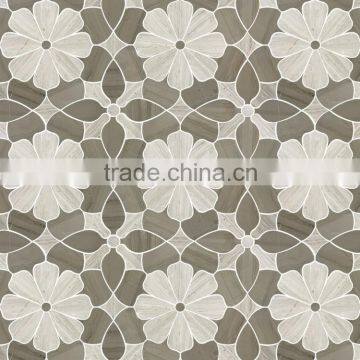 Flower design White oak wooden marble waterjet mosaic