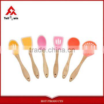 6-pieces silicone kitchen utensils wooden kitchen utensils silicone wooden kitchen tool set