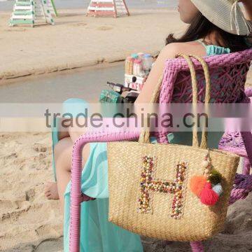 Long Handle, Tote Straw Beach Bag, Pompom Beach Bag photo-3