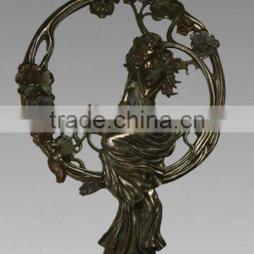 Decoration Flowers Bronze Sexy Girl Relief Statue on Home Wall
