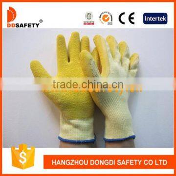 DDSAFETY 2017 Yellow Latex Coating Cotton Gloves Working Gloves With CE Quality