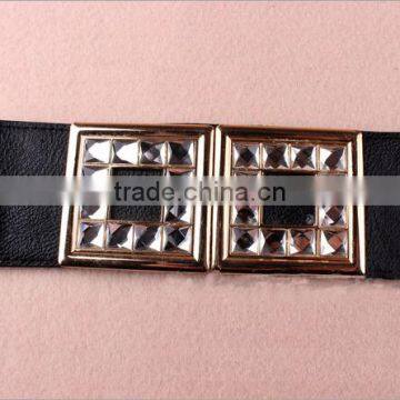 Wholesale Rhinestone Paved Square Pattern Alloy Buckle Sex Women Lady Wide PU Waist Belt photo-2