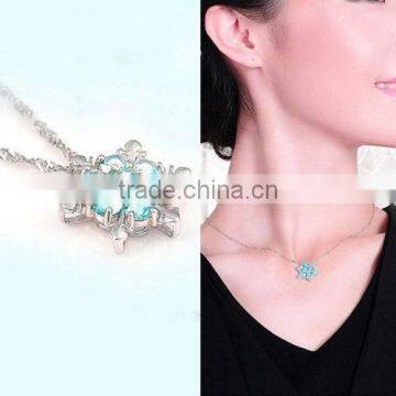 Cheap 2016 New XMAS Gift Blue Crystal Snowflake Frozen Flower Silver Plated Necklace Pendant photo-6