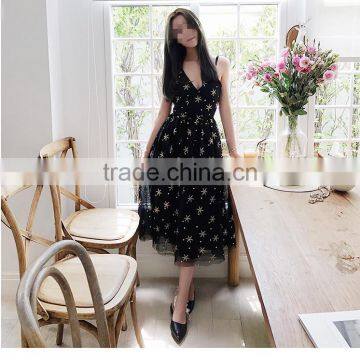 Guangzhou clothing OEM bright babysbreath scattered summer black star dress