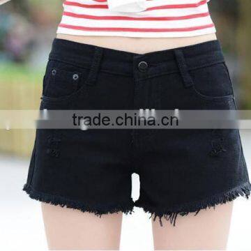 Hot Sell Summer Black Elegant Burrs Denim Women Shorts photo-2