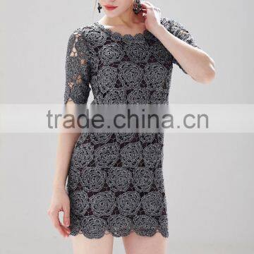 Black Crochet Dress Flower Pattern Cut-out Metallic Effect Dress for Adult SR-D9784 photo-2