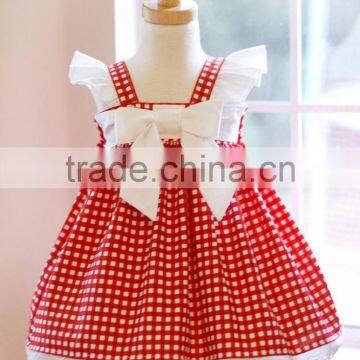 Hot sale baby girl angle sleeve lace lovely red plaid maid 3 year old party dresses for kids summer clothing