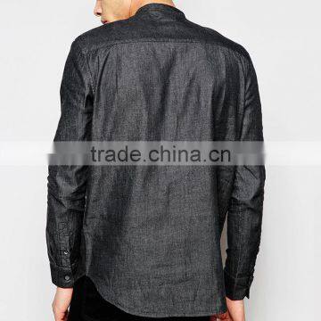 Stone Wash Mens Jean Shirt With Chinese Collar photo-3