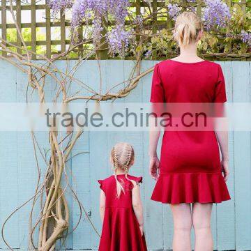 Mother Daughter Matching Dress Set Red Women Party Dress Latest Frock Design photo-2