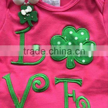 2016 New St.Patrick Day Baby Girls Infant Romper Hot Pink Green Ruffle Romper Kids Wear Hot Sell With Matching Headband Sets photo-2
