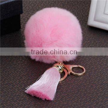 Gold Plated Pink Angora Pom Pom Ball Rayon Tassel Custom Key Chain