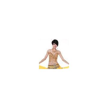 Fancy Yellow Belly Dance Bras With Jewels / Tassel For Dancing Performance