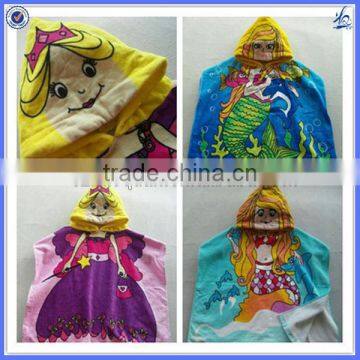 100% cotton printed kids poncho beach towel